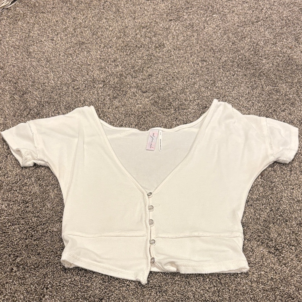 Urban Outfitters Cream Button-Up Crop Top